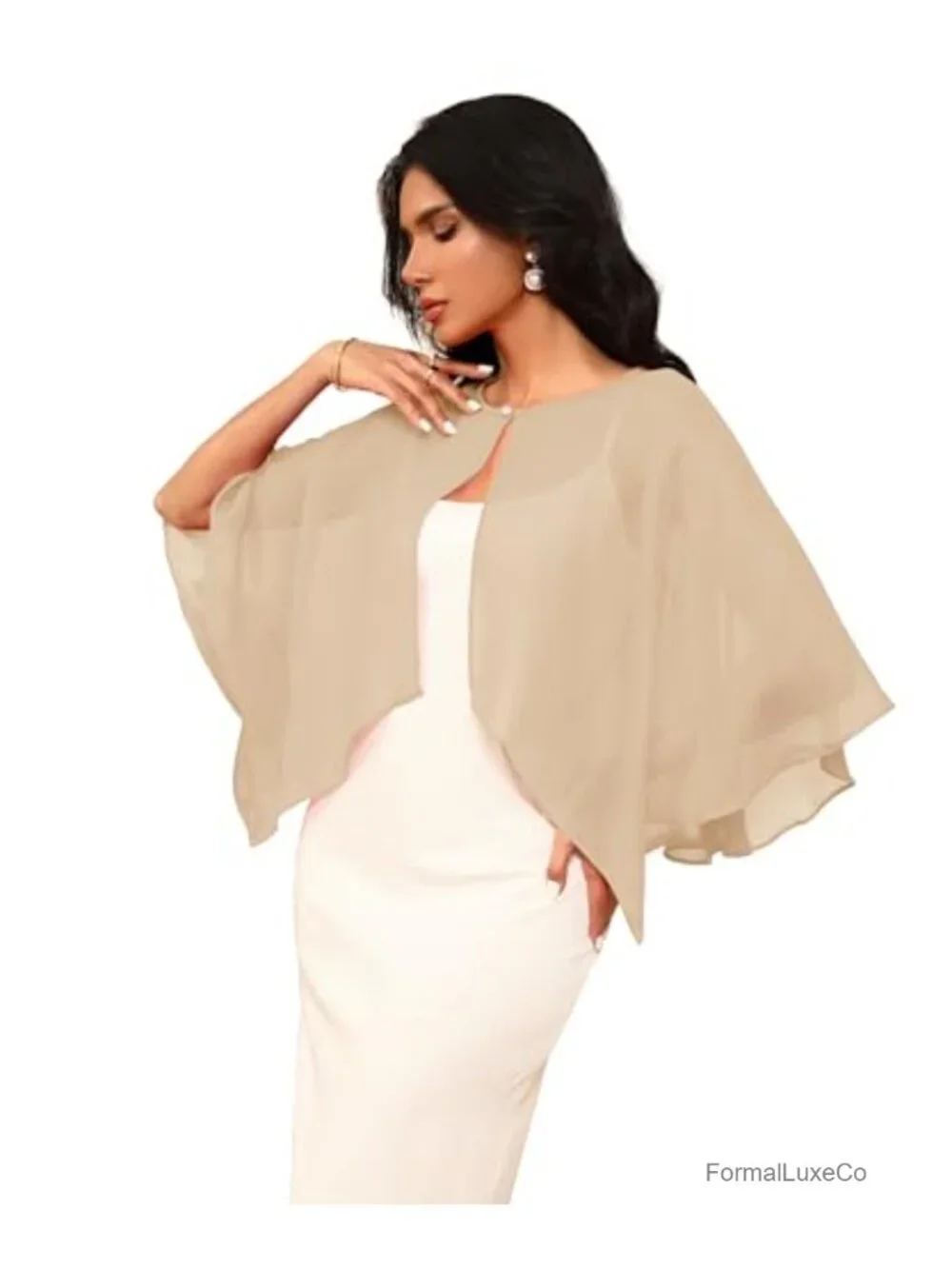 Chiffon Capelet Shawl Wrap for Women, Wedding Cape Cover Up, Bridal Shrug,